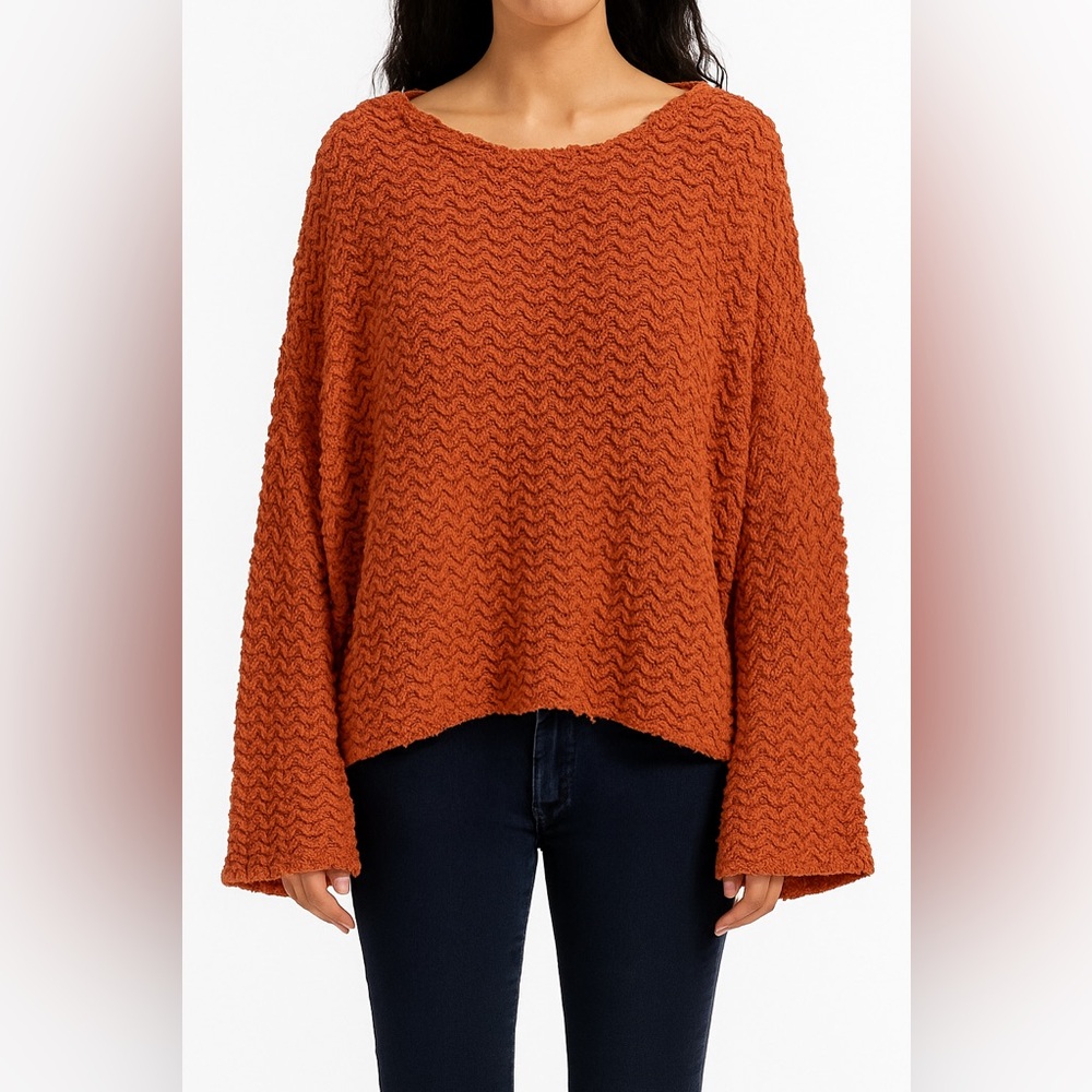 Free People Oversized Bell Sleeve Sweater Burnt Orange Size Medium